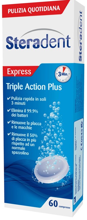 STERADENT TRIPLE ACTION PLUS 60 COMPRESSE PULENTI - Farmacia Mortise