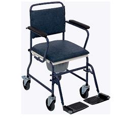 SEDIA DA COMODO CON RUOTE MODELLO BASIC COLORE BLU PUNTINATO E RIVESTIMENTI BLU IN SKY LAVABILE ED IGNIFUGO. RUOTE POSTERIORI FRENANTI. PEDANE REGOLABILI ED ESTRAIBILI - Farmacia Mortise