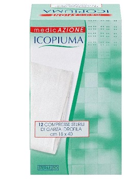 ICOPIUMA GARZA COMPRESSA IDROFILA IN COTONE PIEGATA STERILE SENZA FILO DI BARIO TITOLO 12/8 MISURA 18X40 CM IN BUSTA SINGOLA 12 PEZZI - Farmacia Mortise