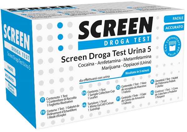 SCREEN DROGA TEST 5 DROGHE TEST ANTIDROGA CON CONTENITORE URINA - Farmacia Mortise
