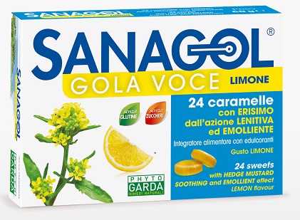 SANAGOL GOLA VOCE SENZA ZUCCHERO LIMONE 24 CARAMELLE - Farmacia Mortise