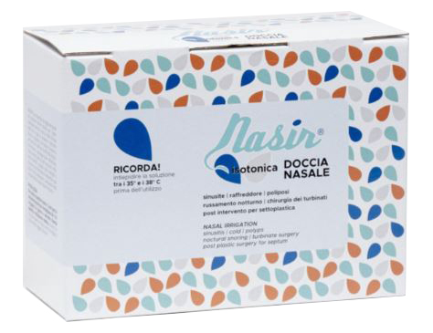 NASIR LAVAGGIO NASALE SOLUZIONE FISIOLOGICA ISOTONICA STERILE SCATOLA CON 4 SACCHE 500ML 4 BLISTER 1 VENTOSA - Farmacia Mortise