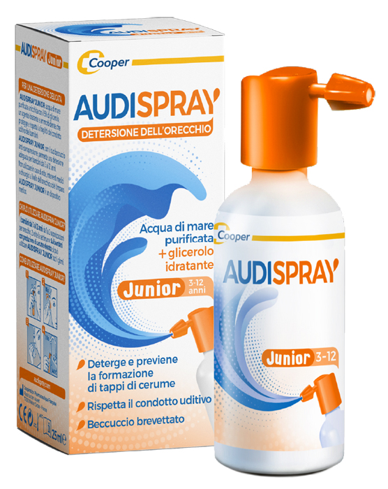 AUDISPRAY JUNIOR 3-12 ANNI SOLUZIONE DI ACQUA DI MARE IPERTONICA SPRAY SENZA GAS IGIENE ORECCHIO 25ML - Farmacia Mortise