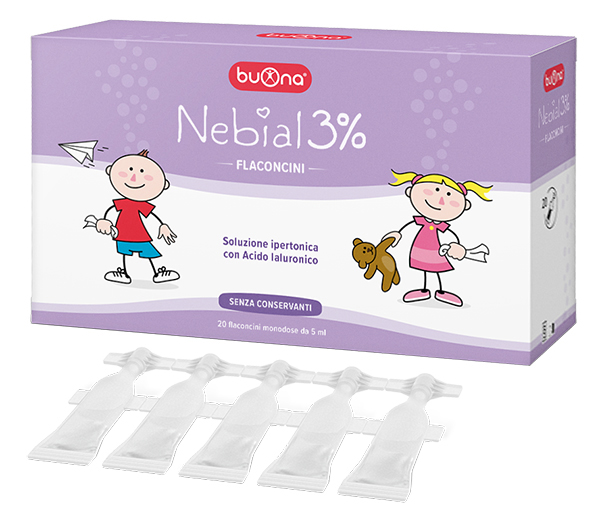 NEBIAL FLACONCINI SOLUZIONE SALINA IPERTONICA DI SODIO CLORURO AL 3% CON ACIDO IALURONICO 20X5 ML - Farmacia Mortise