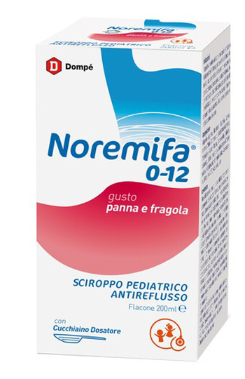 SCIROPPO PEDIATRICO ANTIREFLUSSO NOREMIFA 0-12 FLACONE 200 ML GUSTO PANNA E FRAGOLA - Farmacia Mortise