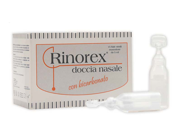 FIALA PER DOCCIA NASALE RINOREX BICARBONATO 15 FIALE 5 ML - Farmacia Mortise