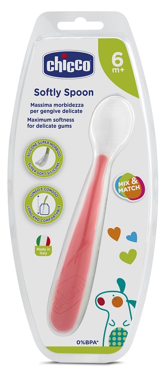 CHICCO CUCCHIAIO MORBIDO SILICONE 6M+ ROSSO UP - Farmacia Mortise