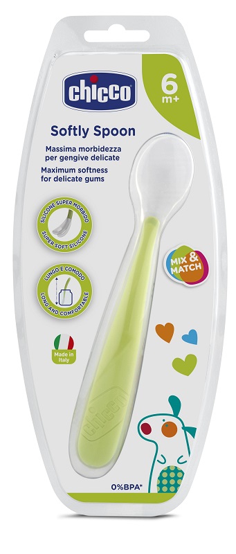CHICCO CUCCHIAIO MORBIDO SILICONE 6M+ VERDE UP - Farmacia Mortise