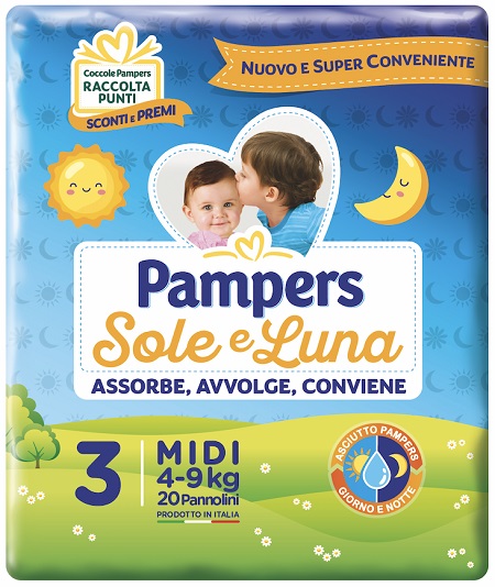 PANNOLINO PER BAMBINO PAMPERS SOLE & LUNA MIDI 20 PEZZI - Farmacia Mortise