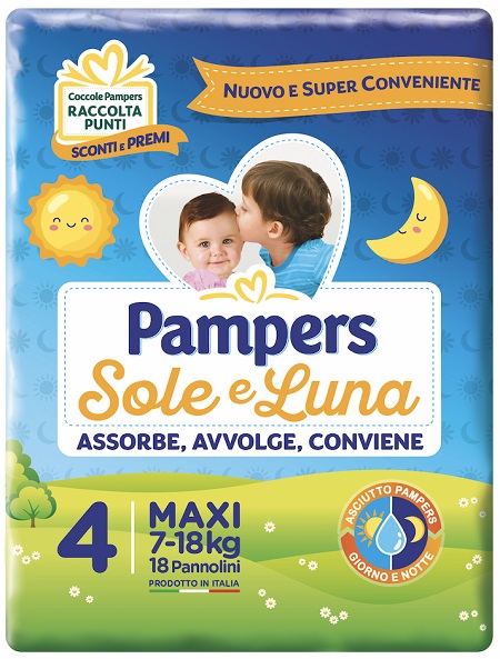PANNOLINO PER BAMBINO PAMPERS SOLE & LUNA MAXI 18 PEZZI - Farmacia Mortise