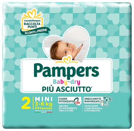 PANNOLINI PER BAMBINI PAMPERS BABY DRY DOWNCOUNT NO FLASH MINI 24 PEZZI BUONO SCONTO - Farmacia Mortise