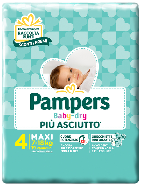 PANNOLINI PER BAMBINI PAMPERS BABY DRY DOWNCOUNT NO FLASH MAXI 19 PEZZI - Farmacia Mortise