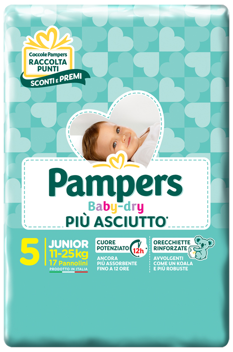 PANNOLINI PER BAMBINI PAMPERS BABY DRY DOWNCOUNT NO FLASH JUNIOR 17 PEZZI - Farmacia Mortise