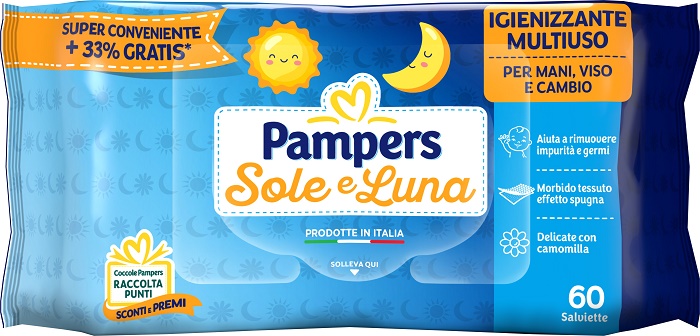 PAMPERS WIPES SOLE & LUNA EFFETTO SPUGNA 60 SALVIETTE - Farmacia Mortise
