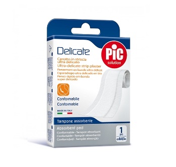 CEROTTO PIC DELICATE STRISCIA BIANCA CON TAMPONE ANTIBATTERICO CM 8X0,5 M - Farmacia Mortise