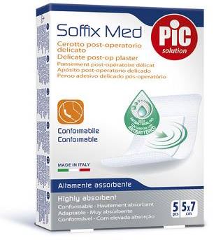 CEROTTO PIC SOFFIX MED IN TNT CON TAMPONE CENTRALE ASSORBENTE STERILE MONOUSO 5X7 CM ANTIBATTERICO 5 PEZZI - Farmacia Mortise