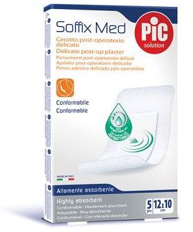 CEROTTO PIC SOFFIX MED IN TNT CON TAMPONE CENTRALE ASSORBENTE STERILE MONOUSO 10X12 CM ANTIBATTERICO 5 PEZZI - Farmacia Mortise