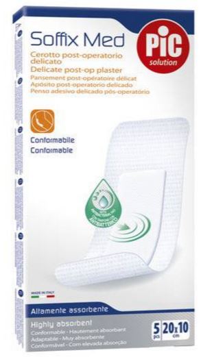 CEROTTO PIC SOFFIX MED IN TNT CON TAMPONE CENTRALE ASSORBENTE STERILE MONOUSO 10X20 CM ANTIBATTERICO 5 PEZZI - Farmacia Mortise