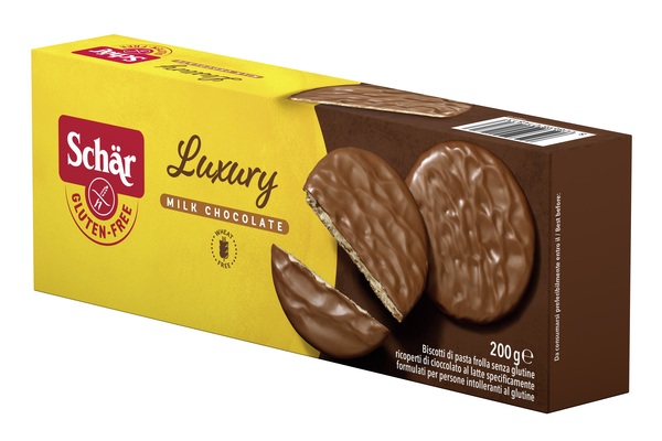 SCHAR LUXURY BISCOTTI DI PASTA FROLLA RICOPERTI DI CIOCCOLATO AL LATTE 200 G - Farmacia Mortise
