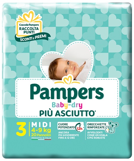 PAMPERS BABY DRY DOWNCOUNT MIDI 20 PEZZI - Farmacia Mortise