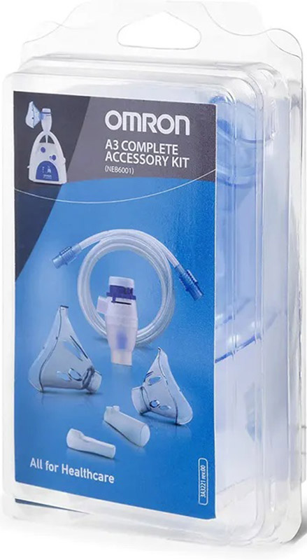 OMRON A3 COMPLETE KIT RICAMBIO AMPOLLA REGOLABILE + TUBO + MASCHERINA PEDIATRICA + MASCHERINA ADULTI + FORCELLE NASALI + BOCCAGLIO - Farmacia Mortise