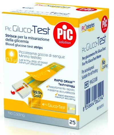 STRISCE MISURAZIONE GLICEMIA PIC GLUCOTEST 25 PEZZI - Farmacia Mortise