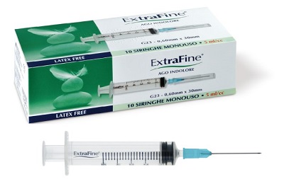 SIRINGA EXTRAFINE 5 ML GAUGE 23 0,60X30MM 10 PEZZI - Farmacia Mortise