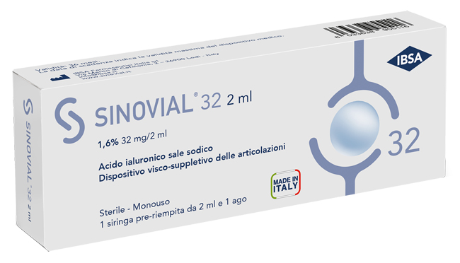 SIRINGA INTRA-ARTICOLARE SINOVIAL 32 ACIDO IALURONICO SALE SODICO 1,6% 32MG/2ML 2ML + AGO 21 GAUGE - Farmacia Mortise