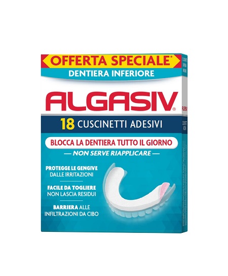 ALGASIV ADESIVO PER PROTESI DENTARIA INFERIORE 15 PEZZI OFFERTA SPECIALE + 3 PEZZI - Farmacia Mortise