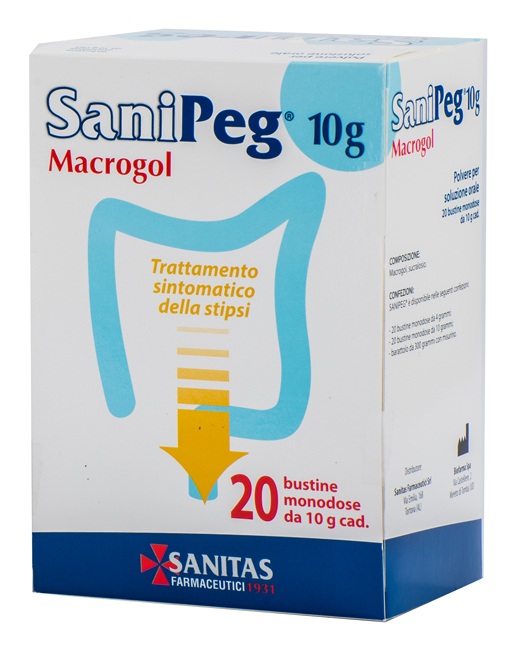 SANIPEG MACROGOL POLVERE PER SOLUZIONE ORALE 20 BUSTE DA 10 G - Farmacia Mortise