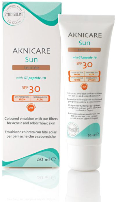 CREMA COLORATA PROTETTIVA SOLARE PER PELLE ACNEICA AKNICARE SUN TEINTEE' DORE' TUBETTO 50 ML - Farmacia Mortise