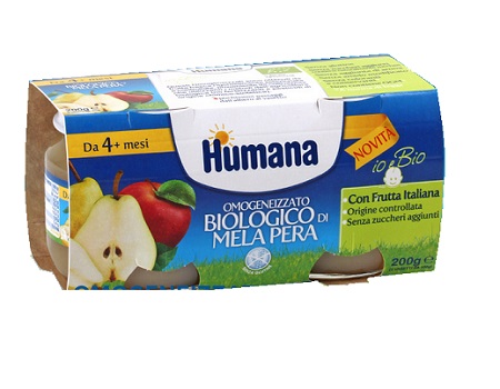 HUMANA OMOGENEIZZATO MELA/PERA BIO 2 VASETTI 100 G - Farmacia Mortise