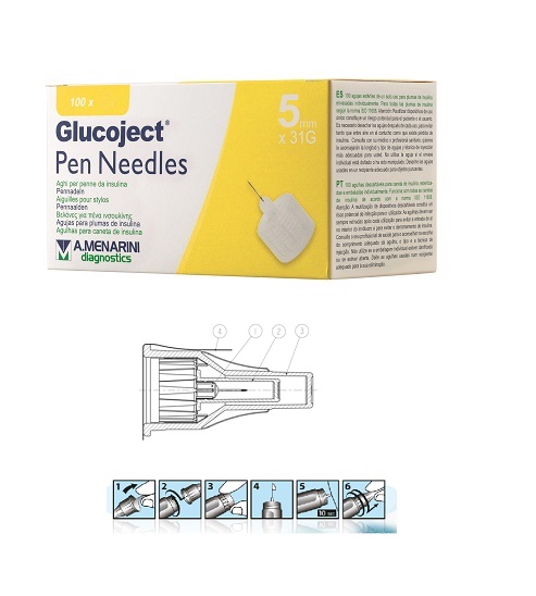 AGO PER PENNA DA INSULINA GLUCOJECT LUNGHEZZA 5 MM GAUGE 31 100 PEZZI - Farmacia Mortise