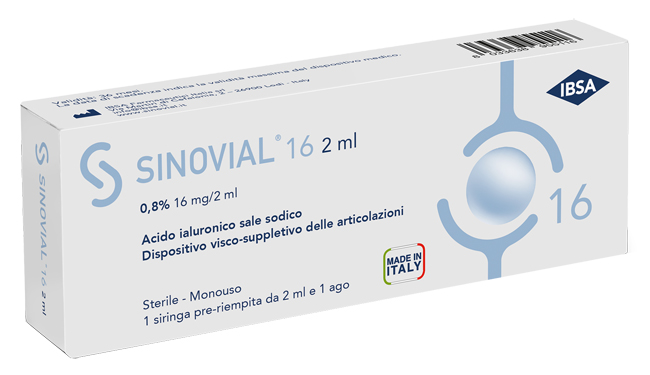SIRINGA INTRA-ARTICOLARE SINOVIAL 16 ACIDO IALURONICO SALE SODICO 0,8% 16MG/2ML 2ML + AGO 21 GAUGE - Farmacia Mortise