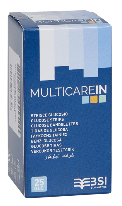 STRISCE MISURAZIONE GLICEMIA MULTICARE IN GLUCOSIO ELETTRODO 25 PEZZI - Farmacia Mortise