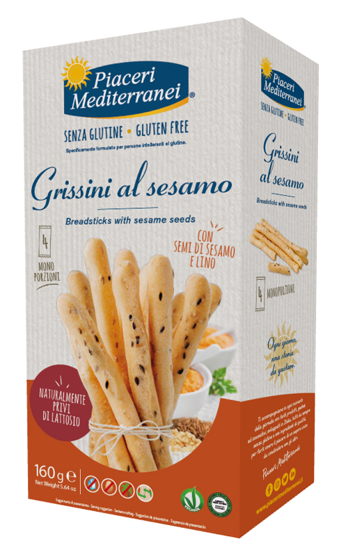 PIACERI MEDITERRANEI GRISSINI SESAMO 160 G - Farmacia Mortise