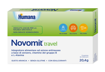 NOVOMIT TRAVEL 12 GOMME DA MASTICARE GUSTO ARANCIA - Farmacia Mortise