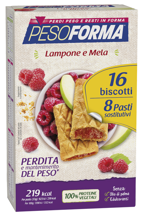 PESOFORMA BISCOTTI LAMPONE E MELA 16 BISCOTTI X 33G 8 PASTI SOSTITUTIVI - Farmacia Mortise