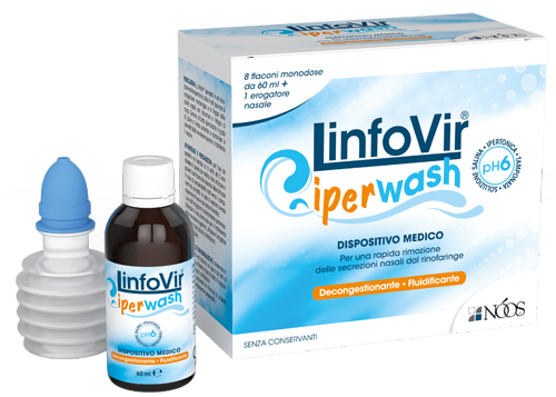 LINFOVIR IPERWASH SOLUZIONE SALINA IPERTONICA TAMPONATA 8 FLACONI DA 60 ML + 1 EROGATORE NASALE - Farmacia Mortise