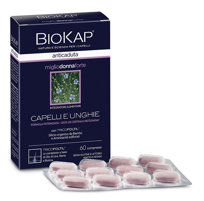 BIOKAP ANTICADUTA MIGLIO DONNA FORTE CON TRICOFOLTIL 60 COMPRESSE - Farmacia Mortise