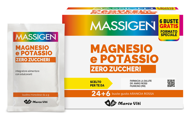 MASSIGEN MAGNESIO POTASSIO ZERO ZUCCHERO 24 BUSTINE + 6 BUSTINE - Farmacia Mortise