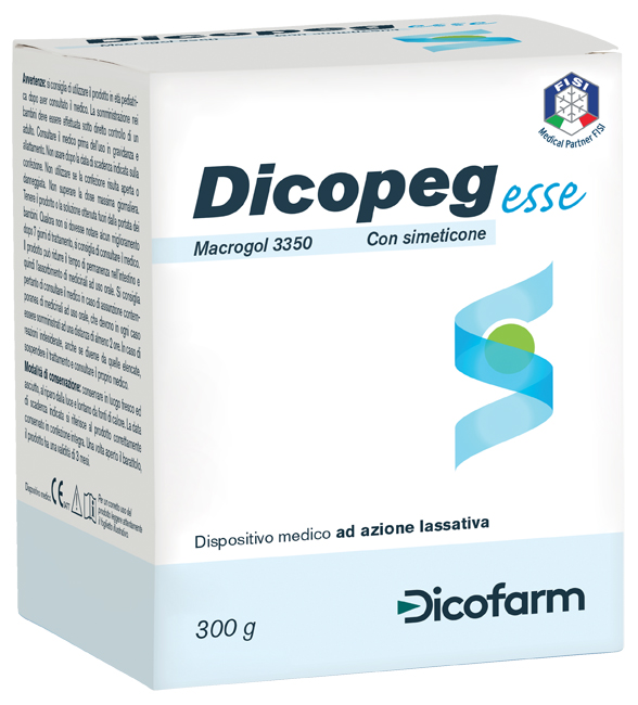 POLIMERO INERTE IDROSOLUBILE MACROGOL 3350 DICOPEG ESSE CON SIMETICONE PER TRATTAMENTO STIPSI POLVERE 300 G - Farmacia Mortise