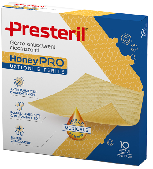 GARZA ANTIADERENTE CICATRIZZANTE PRESTERIL HONEYPRO 10X10 CM 10 PEZZI - Farmacia Mortise