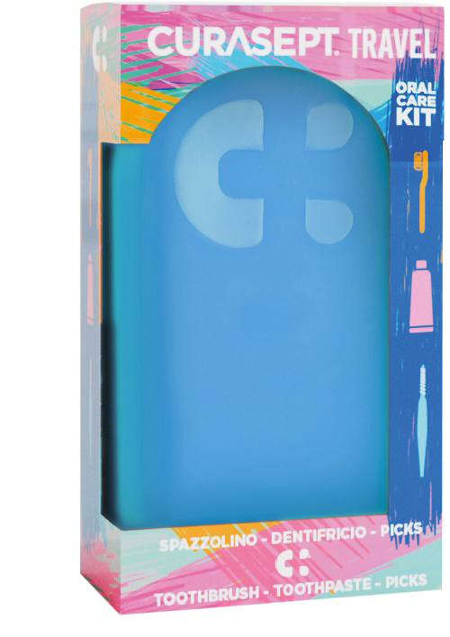 CURASEPT TRAVEL BLU 1 SPAZZOLINO + 1 DENTIFRICIO 20 ML + 3 PICKS - Farmacia Mortise
