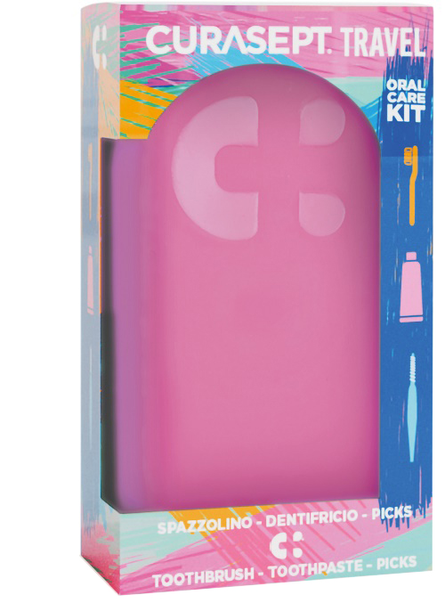 CURASEPT TRAVEL FUXIA 1 SPAZZOLINO + 1 DENTIFRICIO 20 ML + 3 PICKS - Farmacia Mortise
