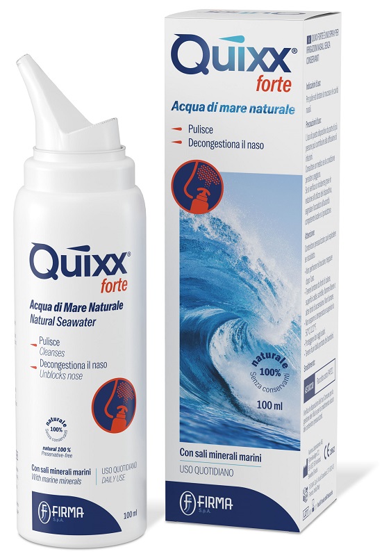 SOLUZIONE SPRAY PER IRRIGAZIONI NASALI QUIXX FORTE ACQUA MARINA IPERTONICA 100 ML - Farmacia Mortise