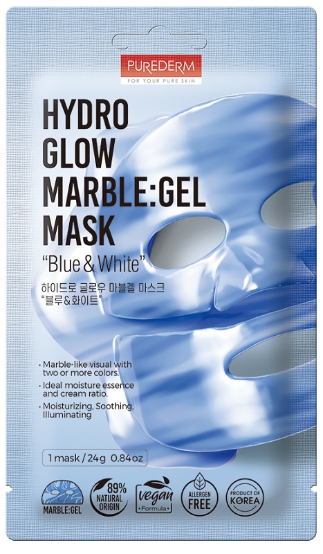 PUREDERM FOR YOUR PURE SKIN HYDRO GLOW MARBLE MASCHERA IN HYDROGEL EFFETTO MARMO BLUE & WHITE 24 G - Farmacia Mortise