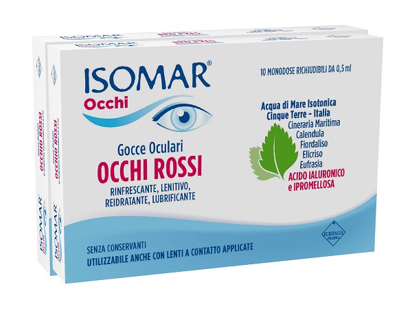 ISOMAR OCCHI ROSSI GOCCE OCULARI ACIDO IALURONICO 0,20% 10+10 FLACONCINI - Farmacia Mortise