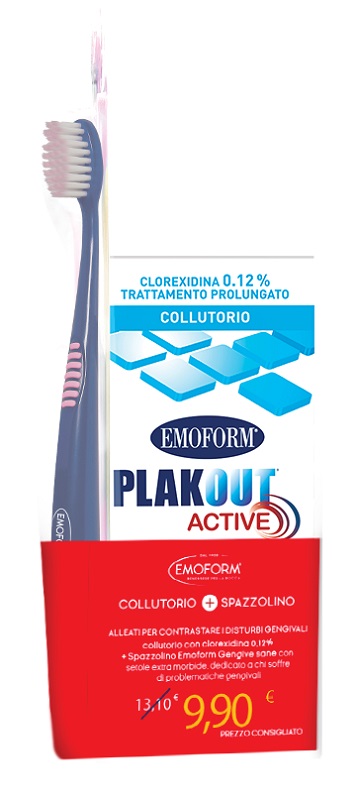 EMOFORM PLAK OUT ACTIVE COLLUTORIO 0,12% CLOREXIDINA 200 ML + EMOFORM GENGIVE SANE SPAZZOLINO - Farmacia Mortise