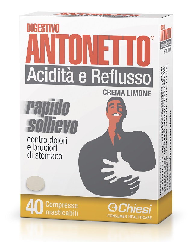 DIGESTIVO ANTONETTO ACIDITA' E REFLUSSO CREMA AL LIMONE 40 COMPRESSE MASTICABILI - Farmacia Mortise
